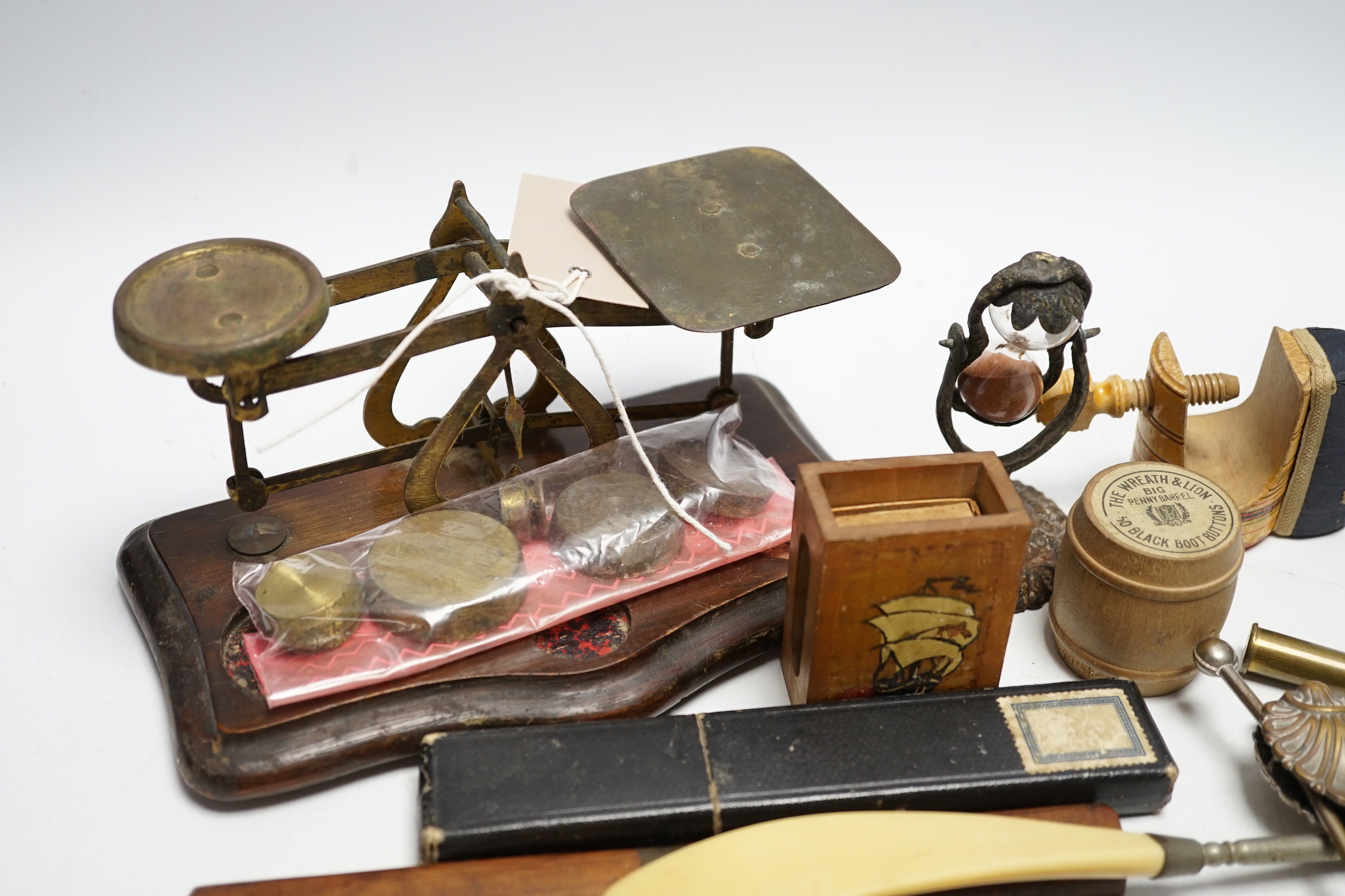 A set of letter scales and weights and mixed collectibles